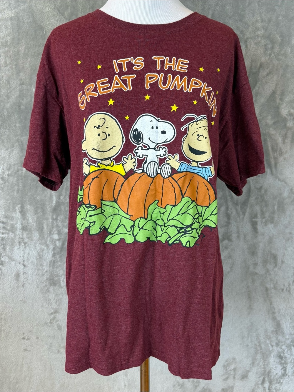 Peanuts Its The Great Pumpkin Charlie Brown T Shirt Halloween Burgundy Unisex M